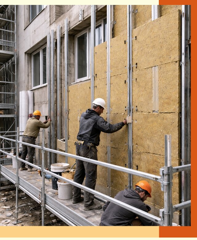Утепление вентилируемого фасада в Гудермесе от 5738 руб/м2 — монтаж и утепление вентфасад | ТепломастерГдр